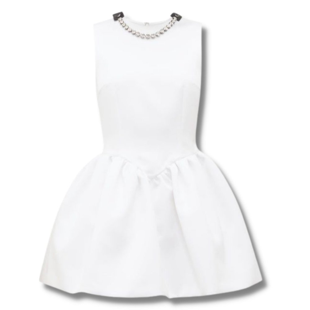 Christopher Kane Crystal-embellished Puffed Satin White Mini Dress